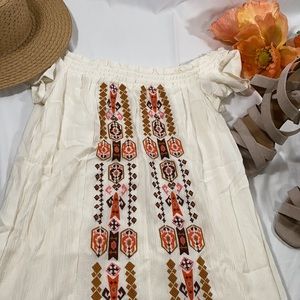 Altar'd State ivory off shoulder ruffle mini dress